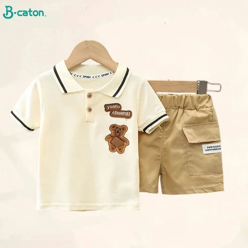2PCS Mother & Kids Summer Cotton Sets – Boys’ Short Sleeve T-Shirt & Shorts Fashion Suit