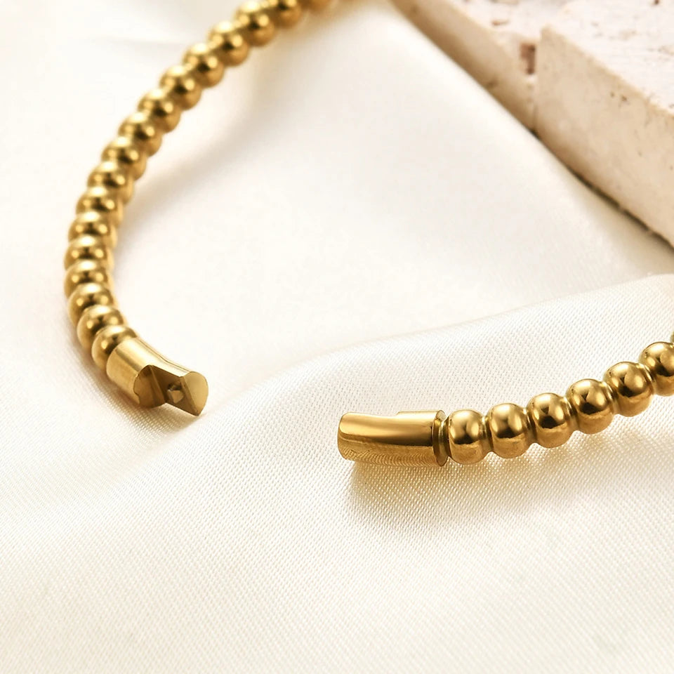 Stainless Steel Golden Bead Bracelet – Adjustable Women’s Fashion Jewelry