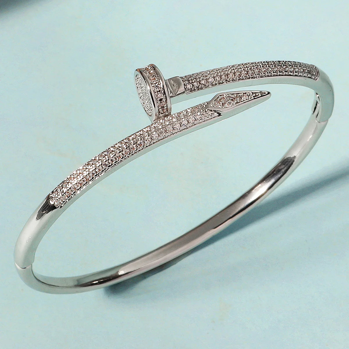 Classic Stainless Steel Nail Bracelet – Sparkling Zircon Bangle Jewelry Gift