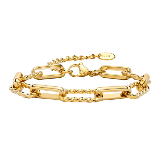 18K Gold Plated Paperclip Chain Bracelet – Adjustable Chunky Stainless Steel Jewelry