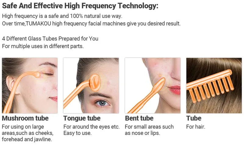High Frequency Facial Wand – Portable Skin Care Machine with 4 Tube Attachments