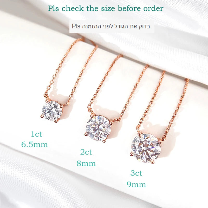 Smyoue 1-5CT Rose Gold Moissanite Necklace – D Color Sparkling Classic Pendant, 925 Sterling Silver