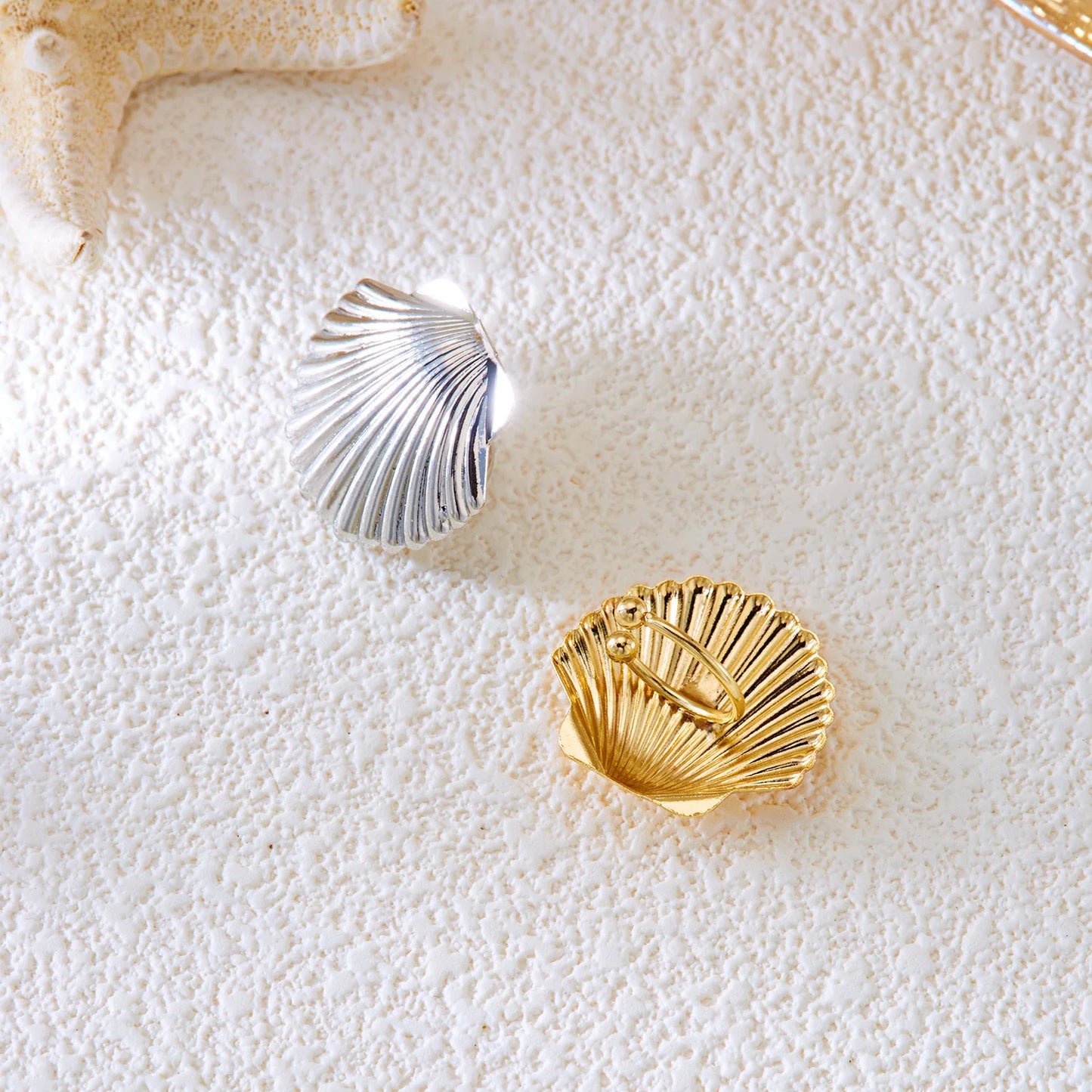 Boho Starfish Shell Ear Cuffs – Asymmetrical Beach Party Earrings for Women