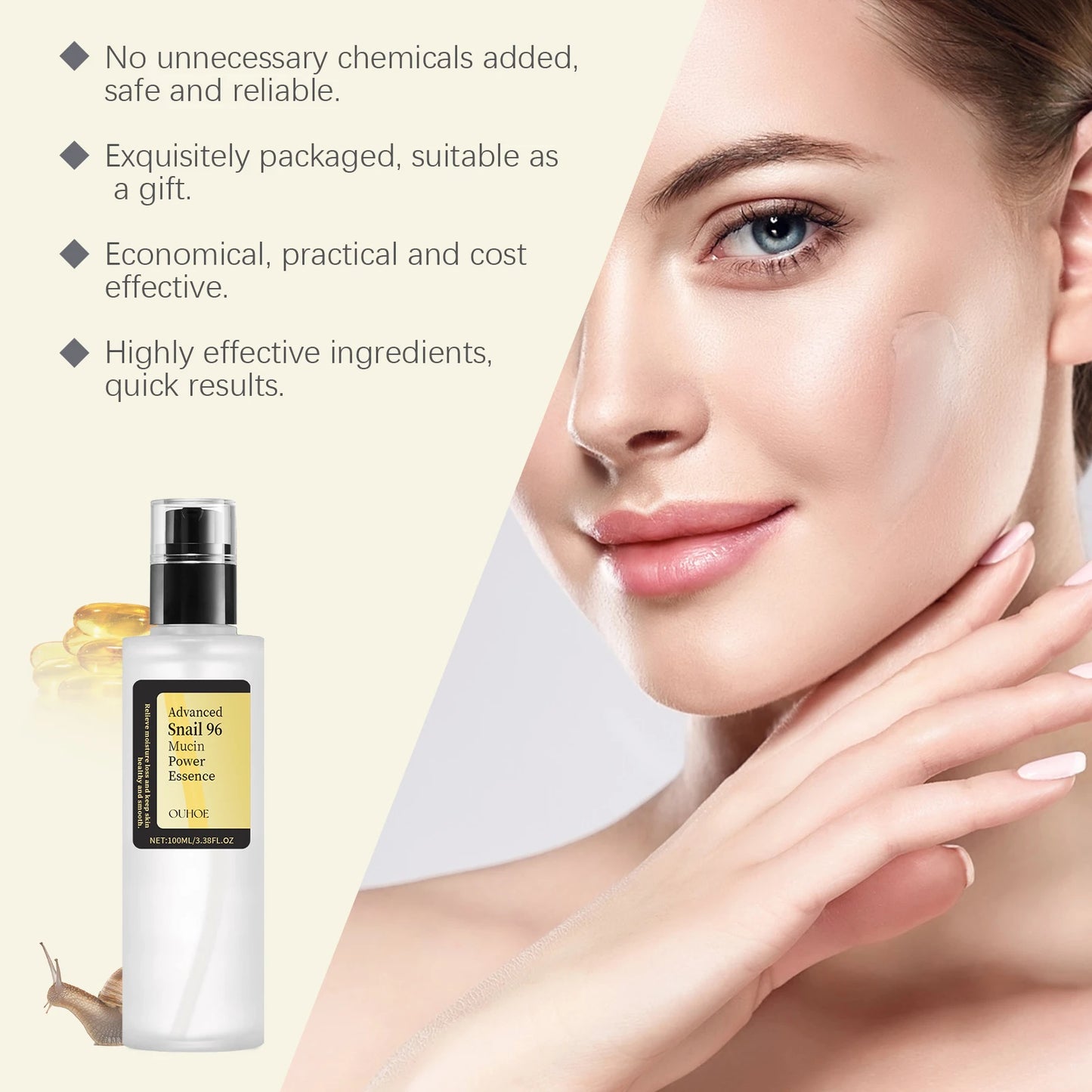 Ouhoe Snail Collagen Face Cream – Repair Essence, Moisturizing, Lifting, Firming, Smoothing & Nourishing Korean Skincare