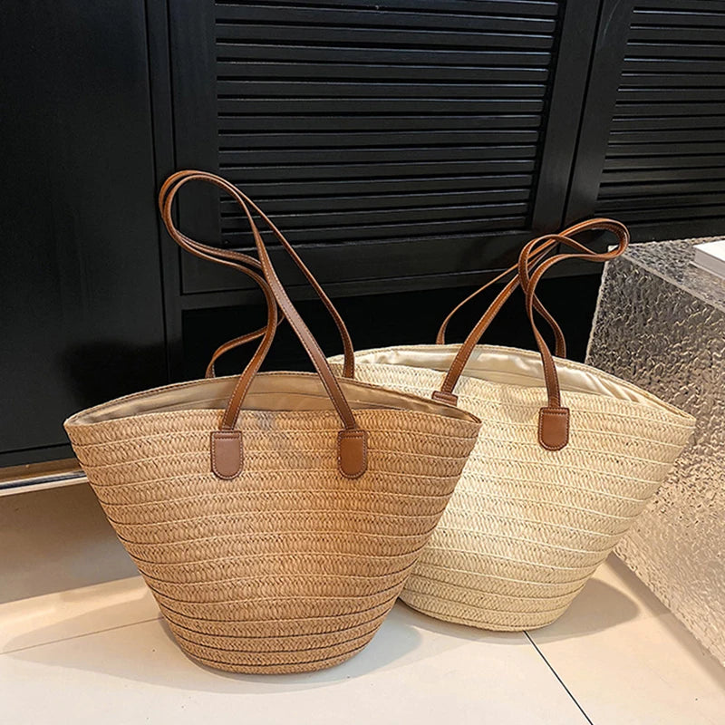 Luxury Straw Beach Tote – Large Capacity Summer Shoulder Bag for Women