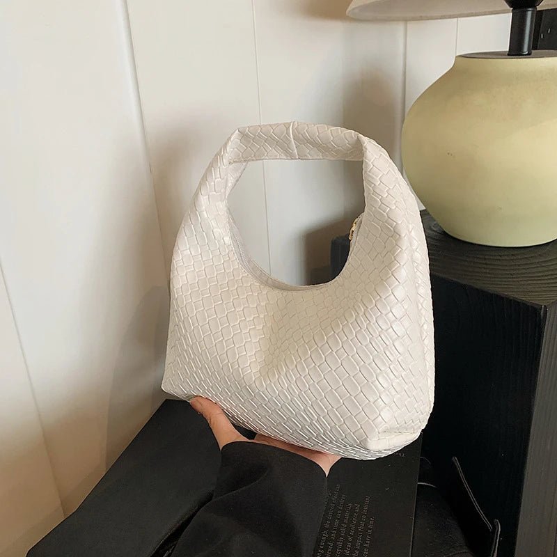 Classic Woven PU Leather Hobo – Small Top-Handle Shoulder Bag for Women