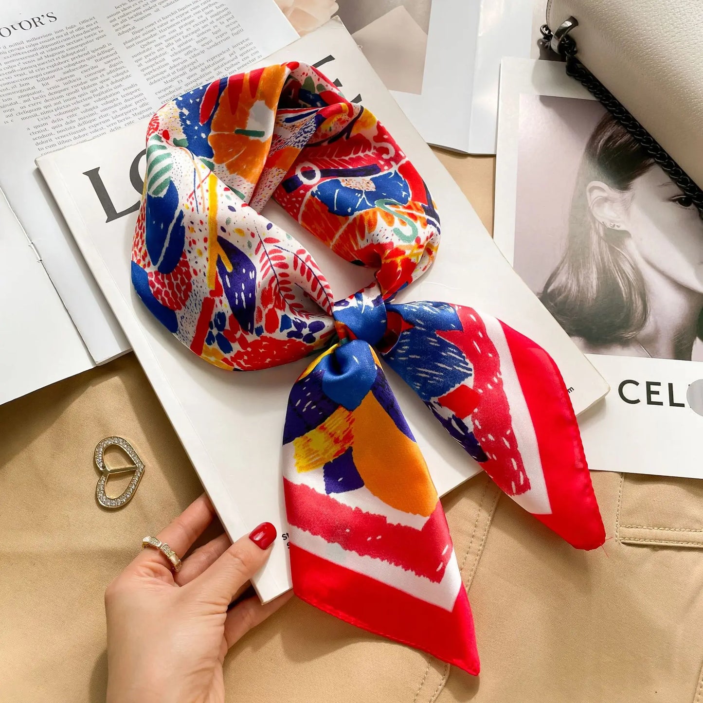 2025 New 70x70cm Printed Women’s Silk Scarf – Luxury Pashmina Square Shawl & Headband