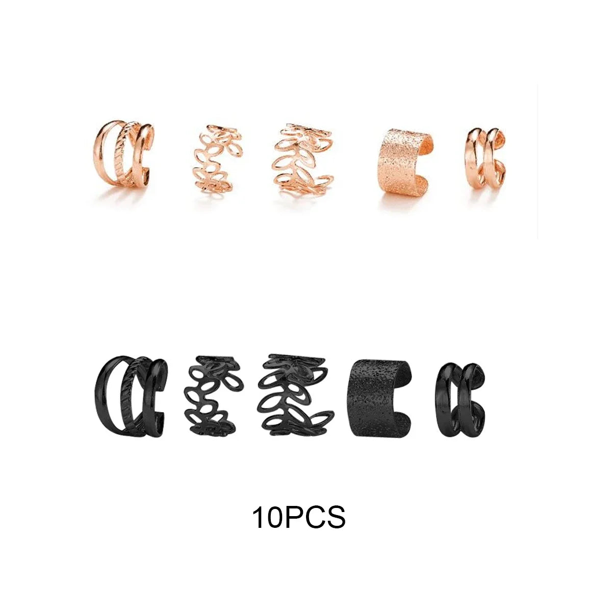 10Pcs Rose Gold Leaf Ear Cuff Set – Non-Piercing Women’s Jewelry