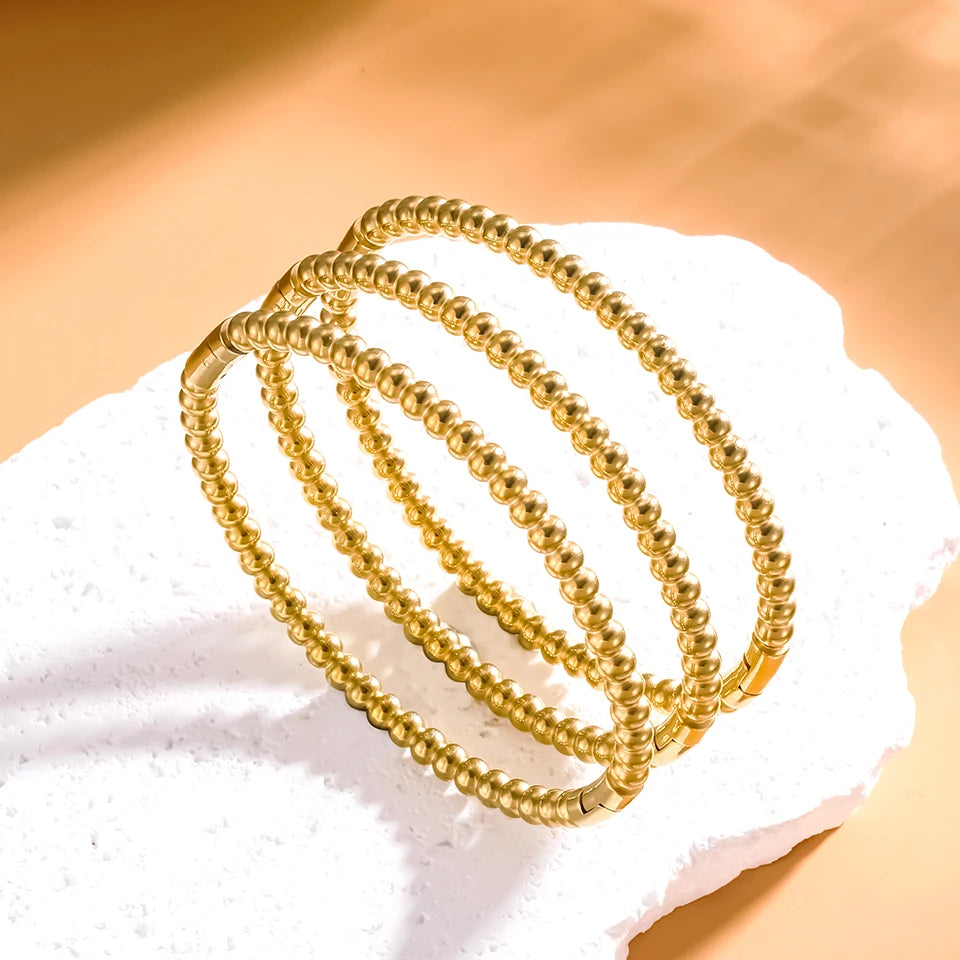 Stainless Steel Golden Bead Bracelet – Adjustable Women’s Fashion Jewelry
