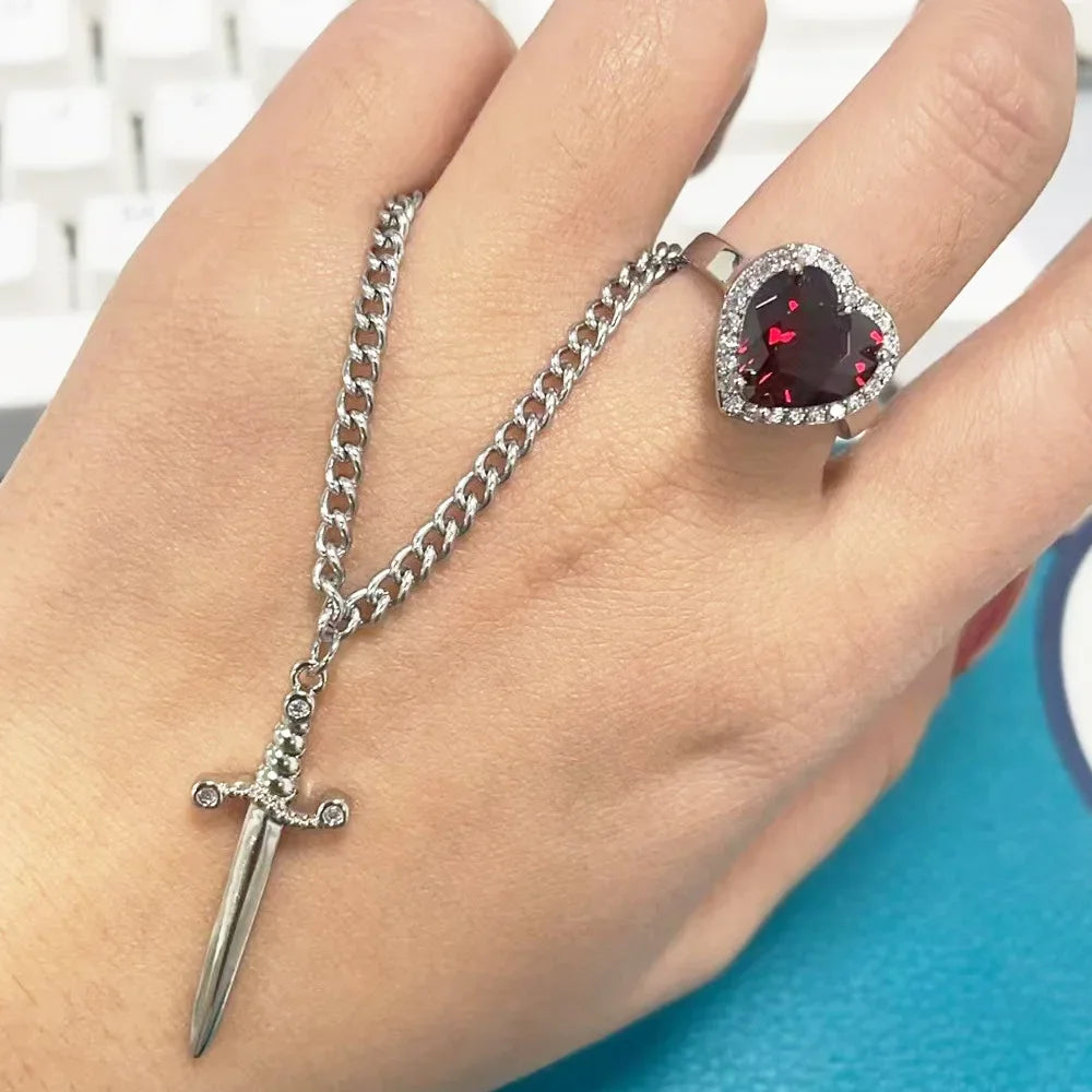 Heart & Sword Couple Necklace – 18K Gold Plated Stainless Steel Zircon Jewelry Set