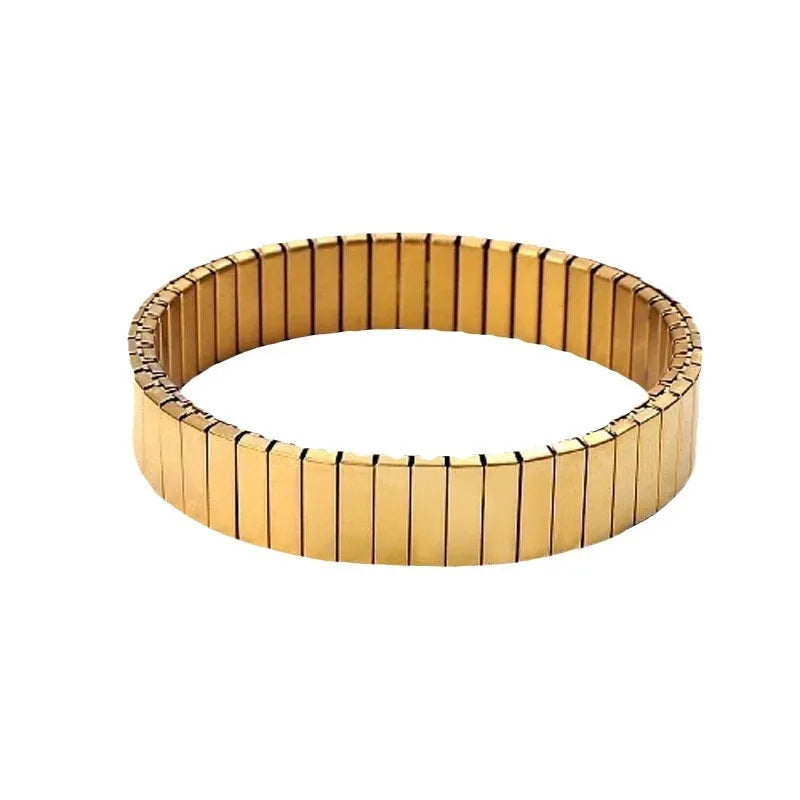 Loe Titanium Steel Gold Plated Heart Elastic Bracelet – Punk Hip Hop Jewelry for Women