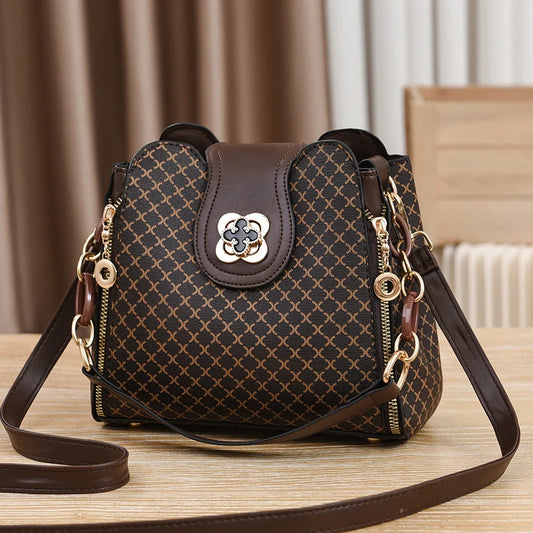 Luxury Check Print Bucket Bag – Large Capacity Shoulder & Crossbody Handbag for Women