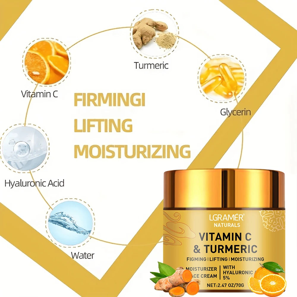 Turmeric & Vitamin C Face Cream – Retinol, Hyaluronic Acid | Moisturizing, Firming, Brightening, Repairing & Whitening Skincare