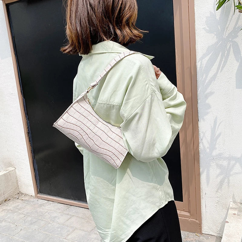 Retro Alligator Pattern PU Leather Handbag – Small Shoulder & Clutch Tote for Women
