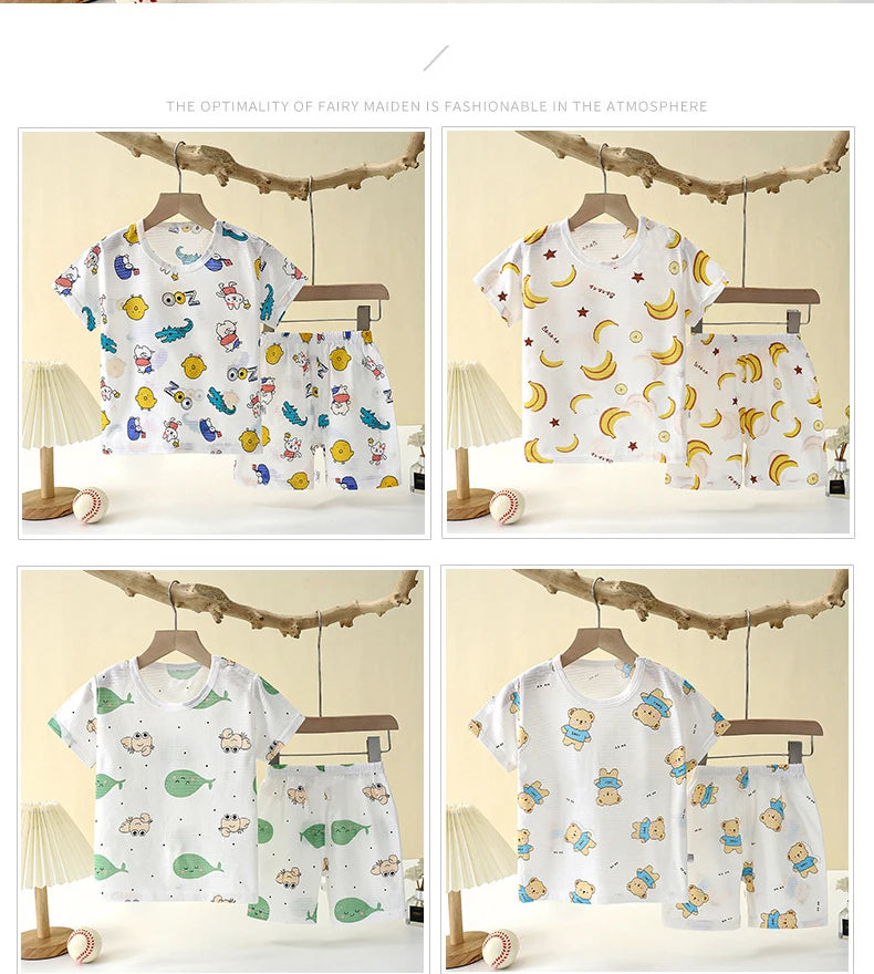 Children’s Summer Cotton Sleepwear Set – Short Sleeve T-Shirt & Shorts for Boys & Girls