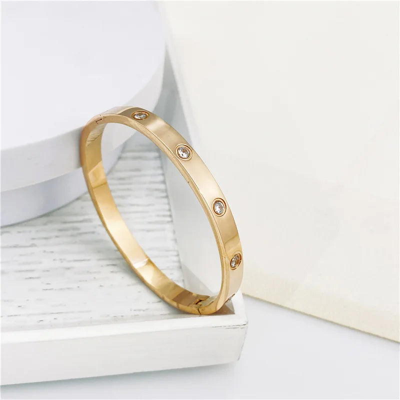 2023 Gold Zircon Cross Nail Bracelet – Stainless Steel Bangle for Women