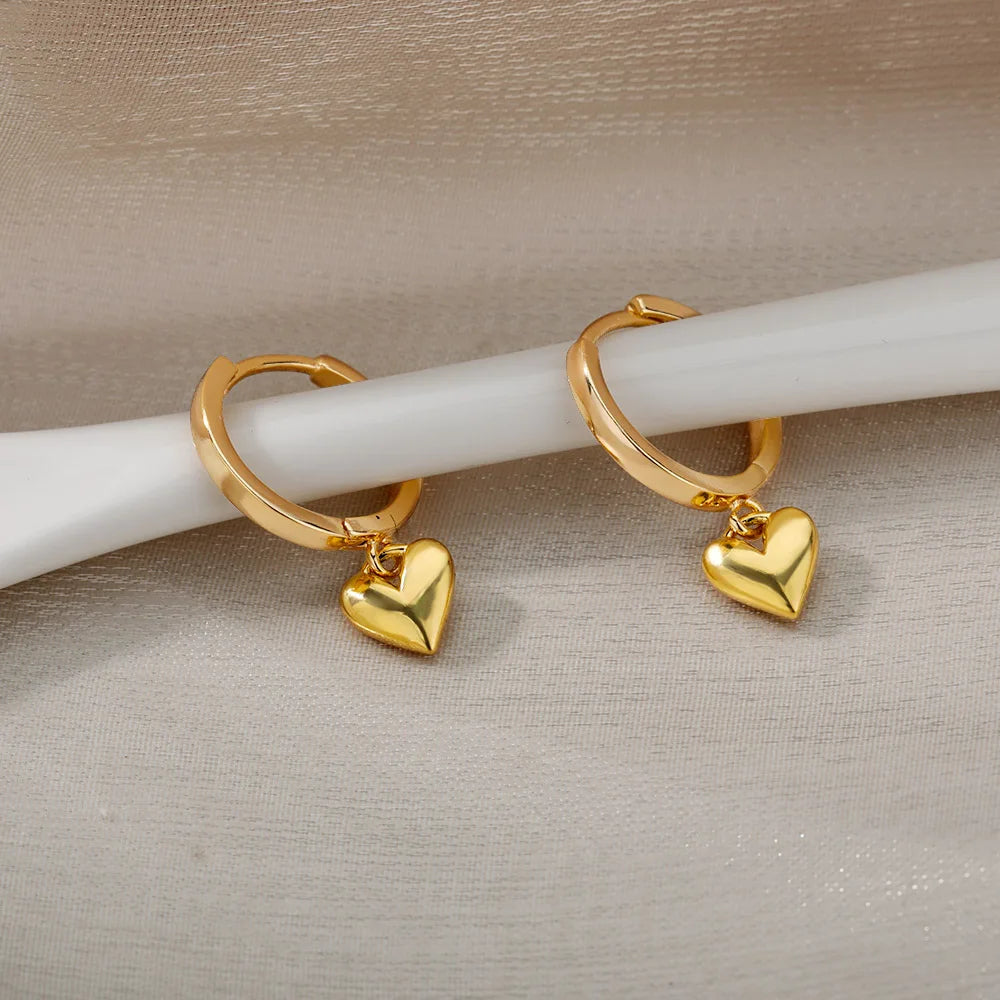 Gold Heart Zircon Hoop Earrings – Waterproof Stainless Steel Jewelry