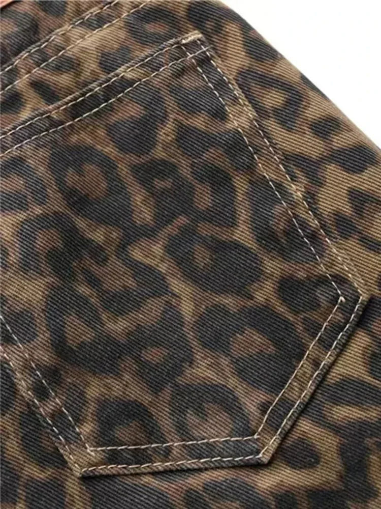 Leopard Print Wide Leg Jeans – Oversized Vintage Streetwear