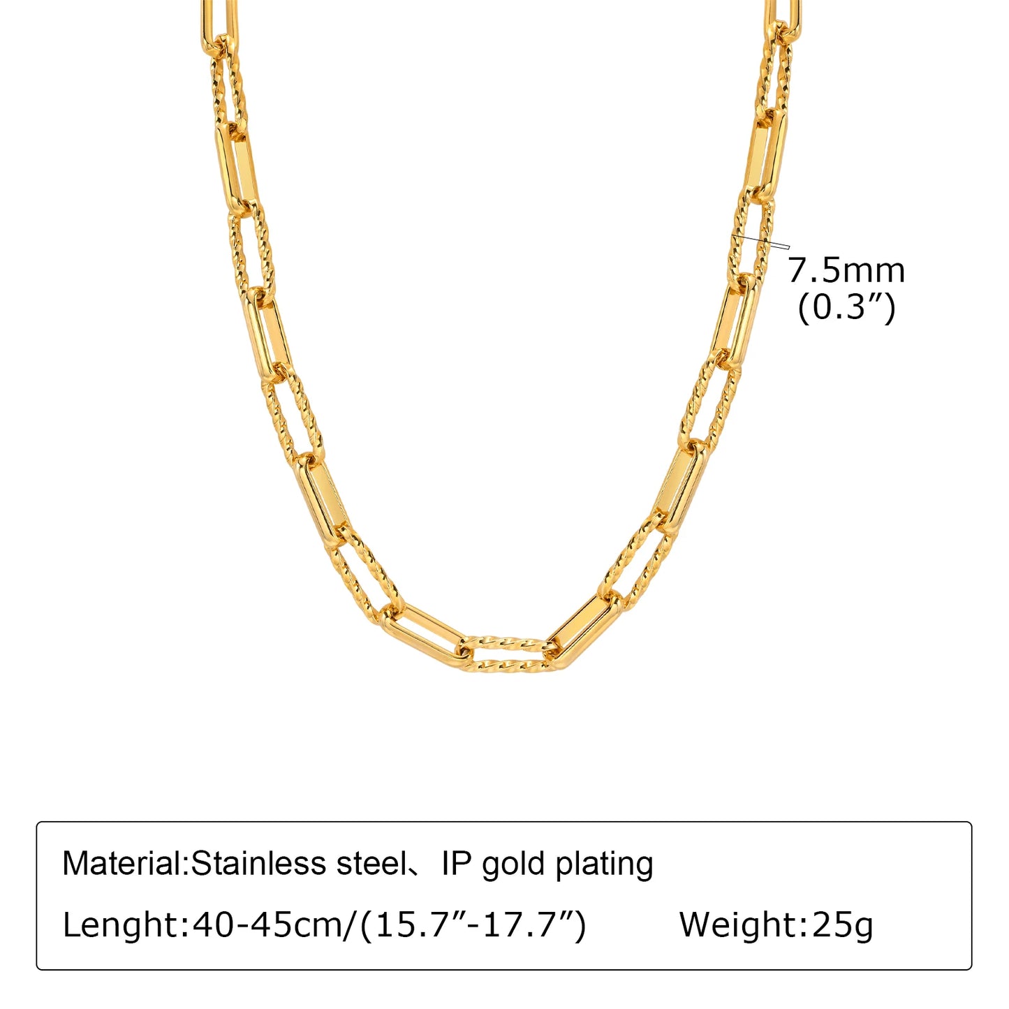 18K Gold Plated Paperclip Chain Bracelet – Adjustable Chunky Stainless Steel Jewelry