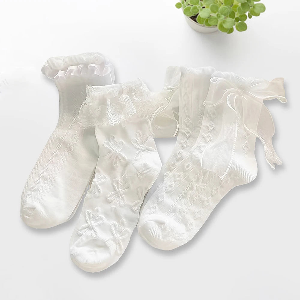 Kawaii Lace Ankle Socks – 6 Pairs Japanese Ruffle Style