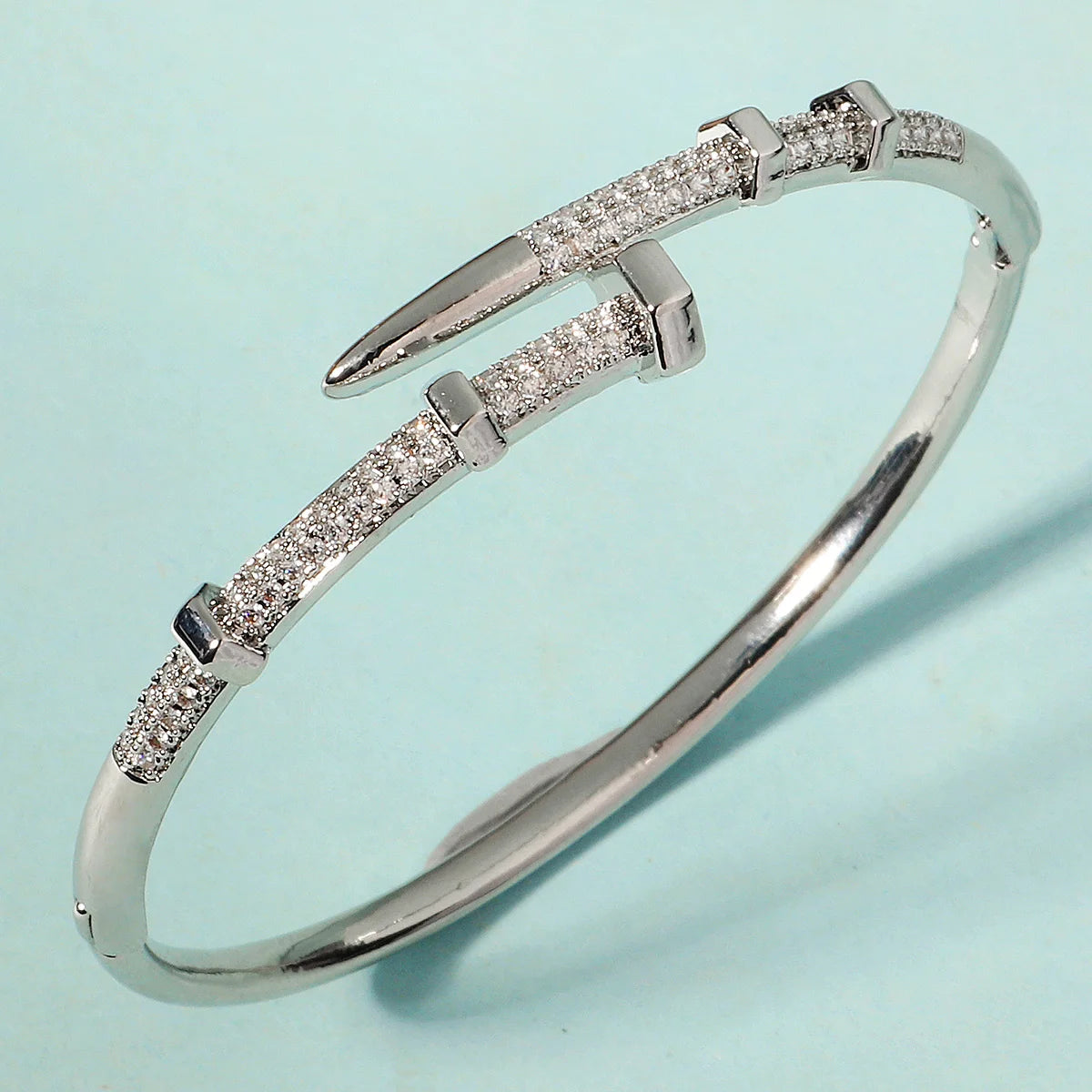 Classic Stainless Steel Nail Bracelet – Sparkling Zircon Bangle Jewelry Gift