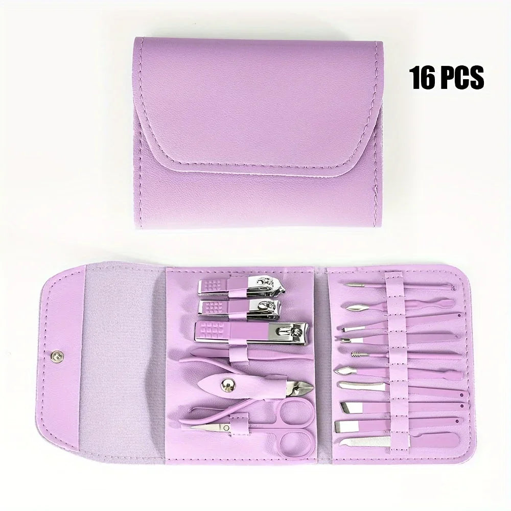16pcs Manicure & Pedicure Set – Professional Nail Clippers with Travel Case