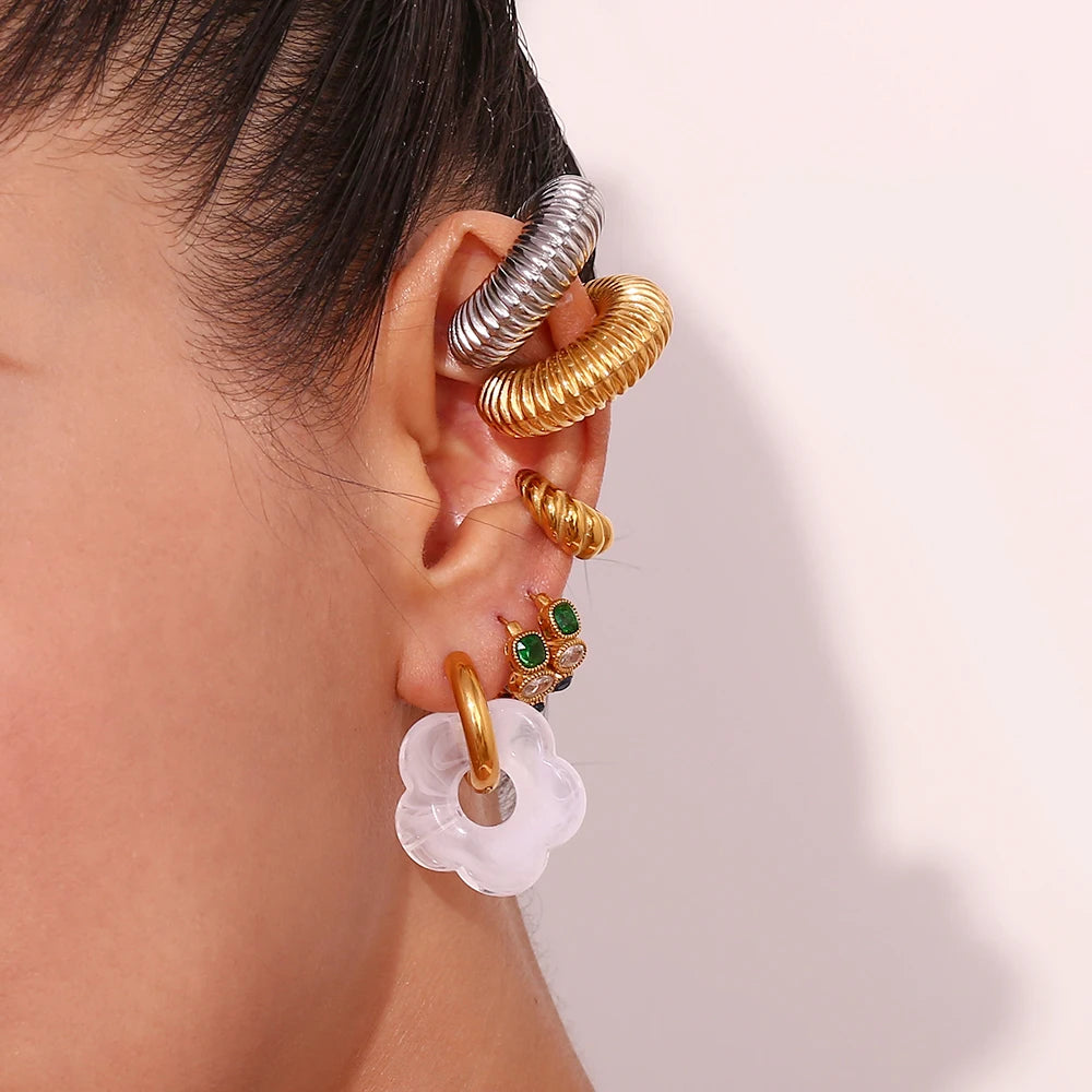 Colorful Resin Flower Hoop Earrings – Waterproof Stainless Steel Women’s Jewelry