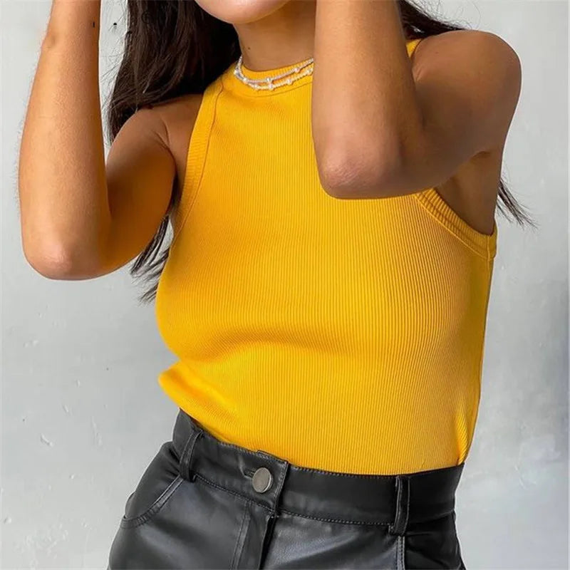 Ribbed Knit Tank Top – Off-Shoulder Summer Basic Vest