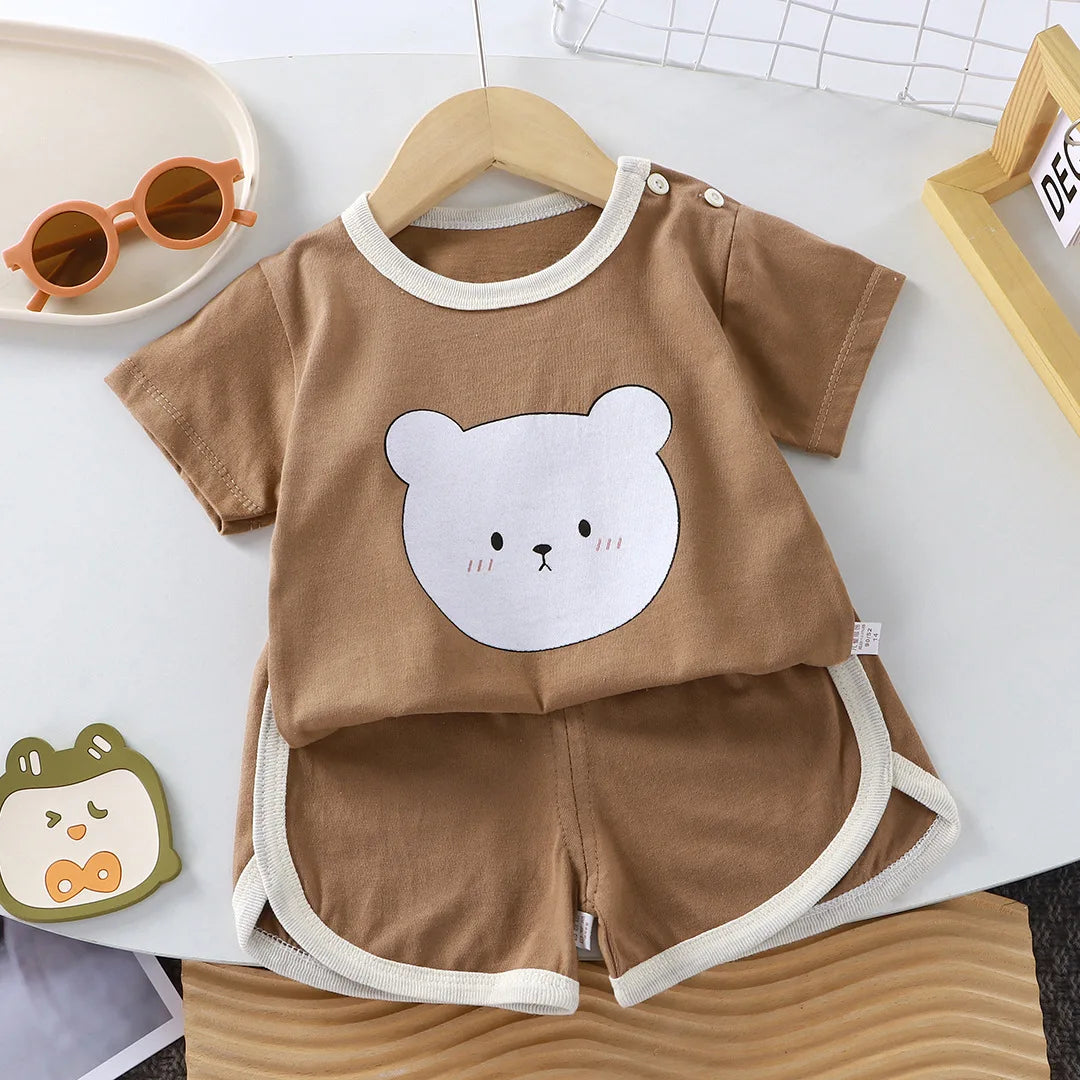 Summer Cotton Cartoon Baby Outfit – 2-Piece T-Shirt & Shorts Set for Girls & Boys (0-4 Years)