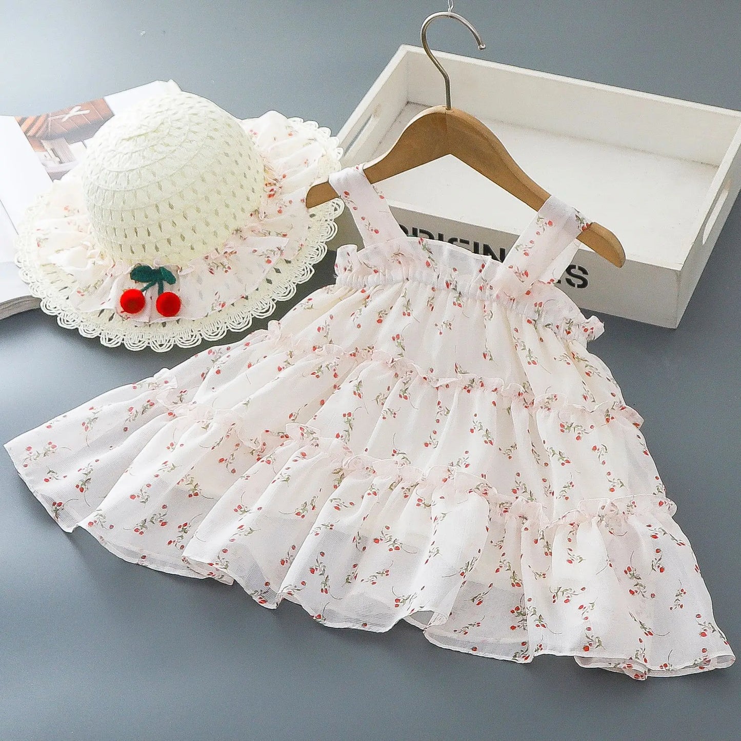 Baby Girl Summer Dress – Floral Cherry Print Halter Princess Outfit