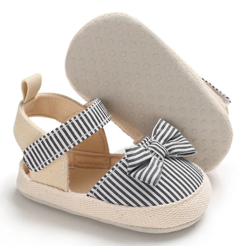 Baby Girl Summer Sandals – Soft Sole Bow Canvas Shoes
