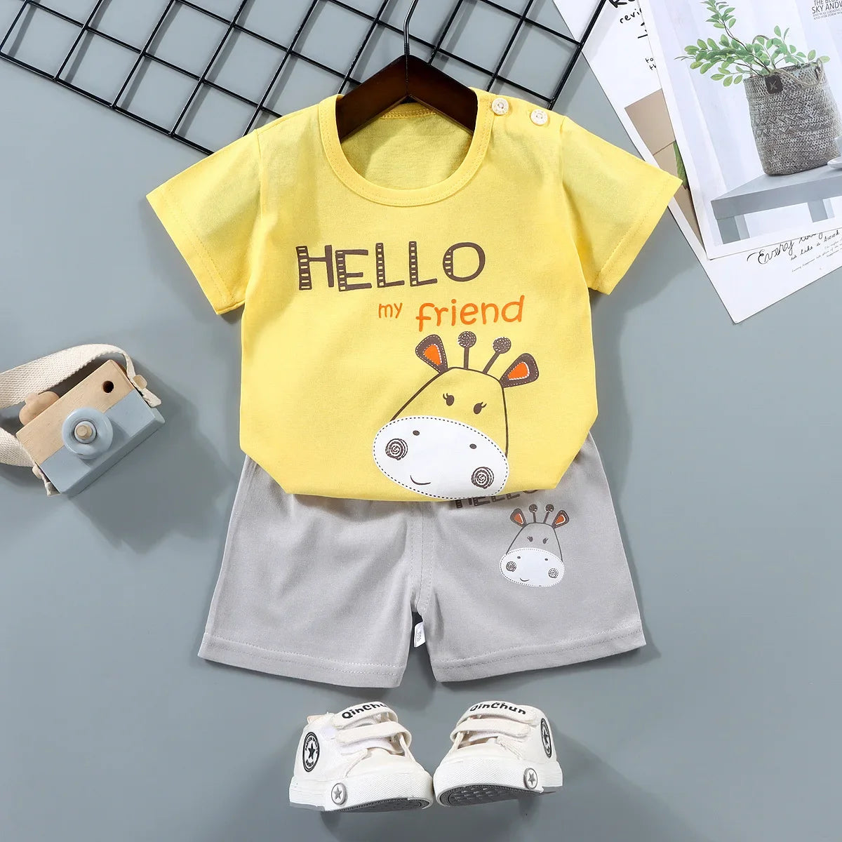 2PCS Mother & Kids Summer Cotton Sets – Short Sleeve T-Shirts & Shorts for Boys & Girls