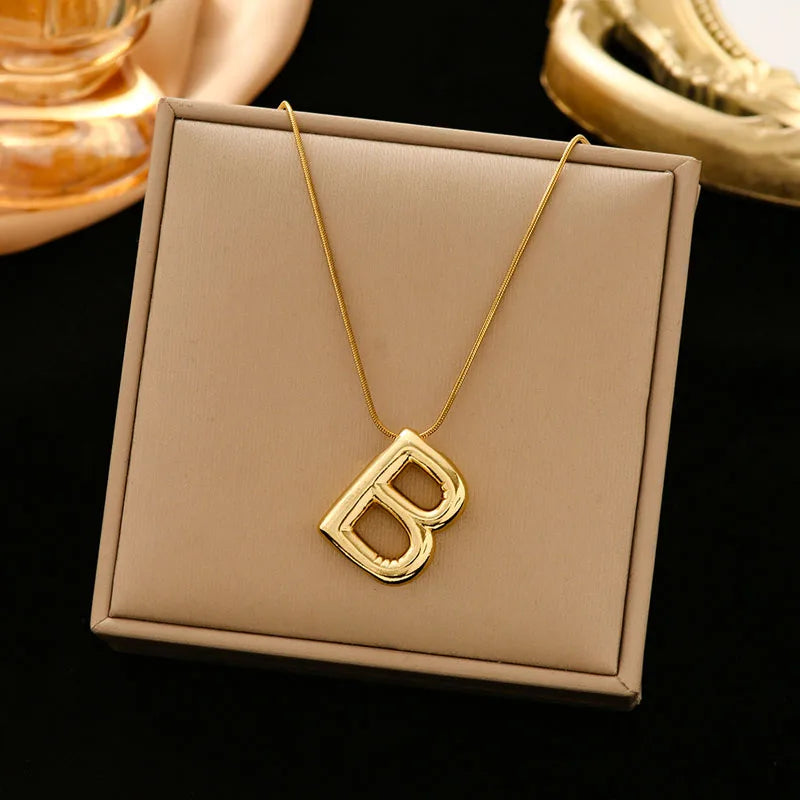Gold Stainless Steel Letter Necklace – Chunky Alphabet Pendant Jewelry