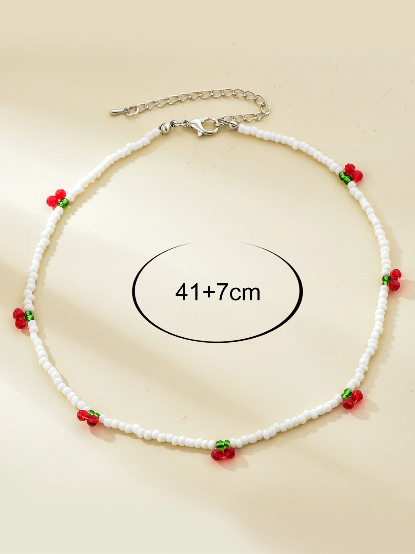 Long Way Summer Rice Beaded Necklace – Fresh Strawberry Cherry Design for Women