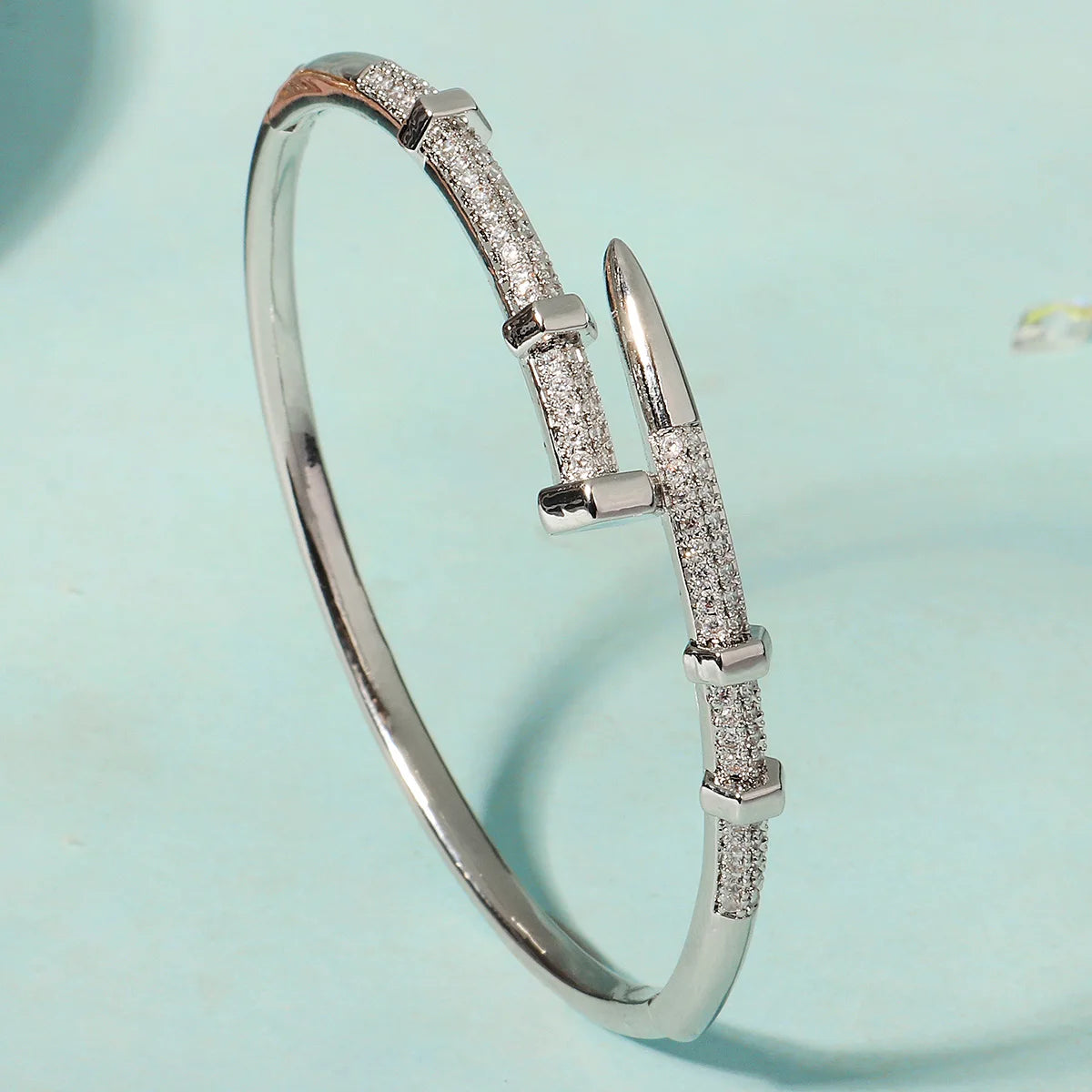 Classic Stainless Steel Nail Bracelet – Sparkling Zircon Bangle Jewelry Gift