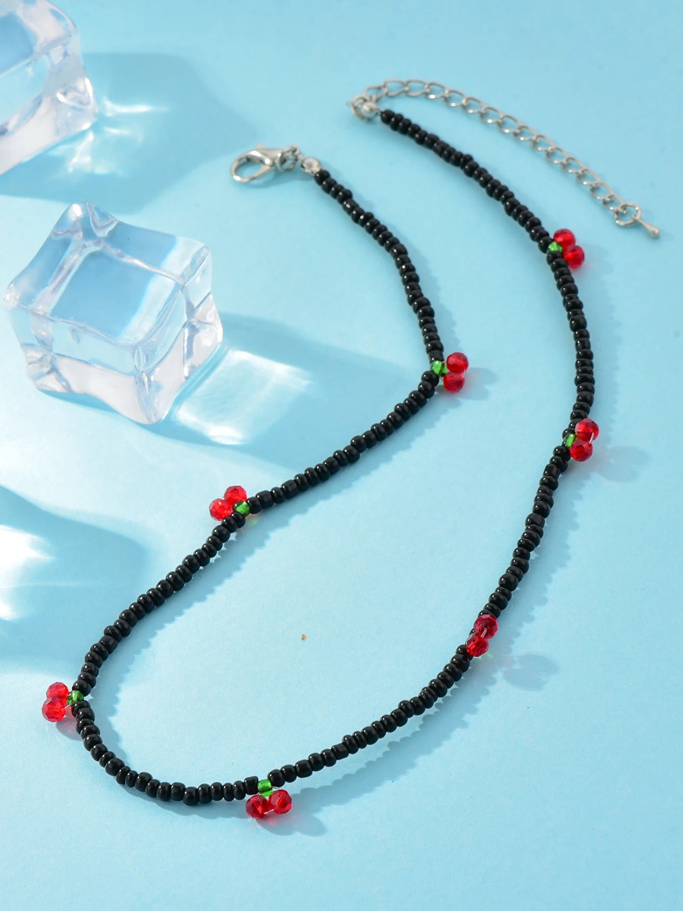 Long Way Summer Rice Beaded Necklace – Fresh Strawberry Cherry Design for Women