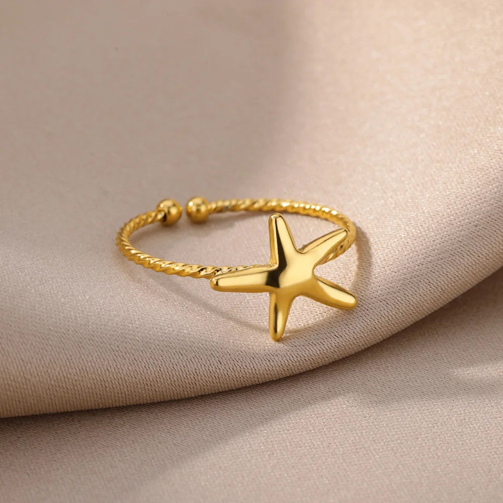Gold Stainless Steel Open Ring – Waterproof Women’s Wedding Band Jewelry