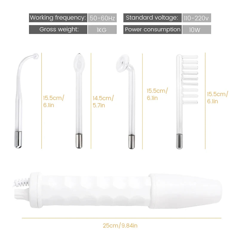 4-in-1 High Frequency Facial Therapy Wand – Galvanic Skin Care & Hair Growth Tool