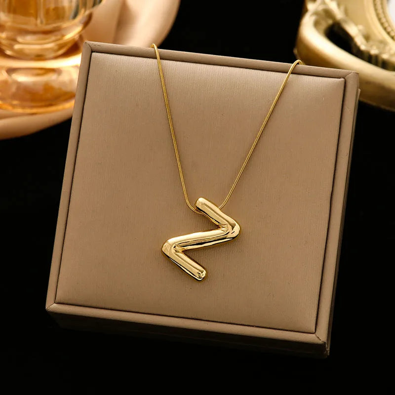 Gold Stainless Steel Letter Necklace – Chunky Alphabet Pendant Jewelry