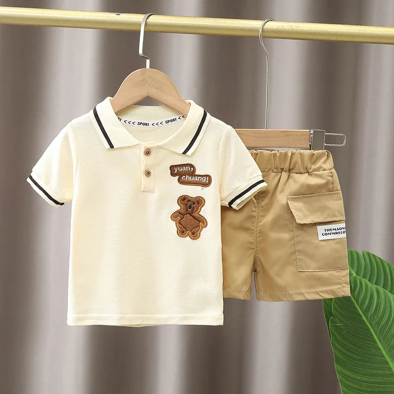 2PCS Mother & Kids Summer Cotton Sets – Boys’ Short Sleeve T-Shirt & Shorts Fashion Suit
