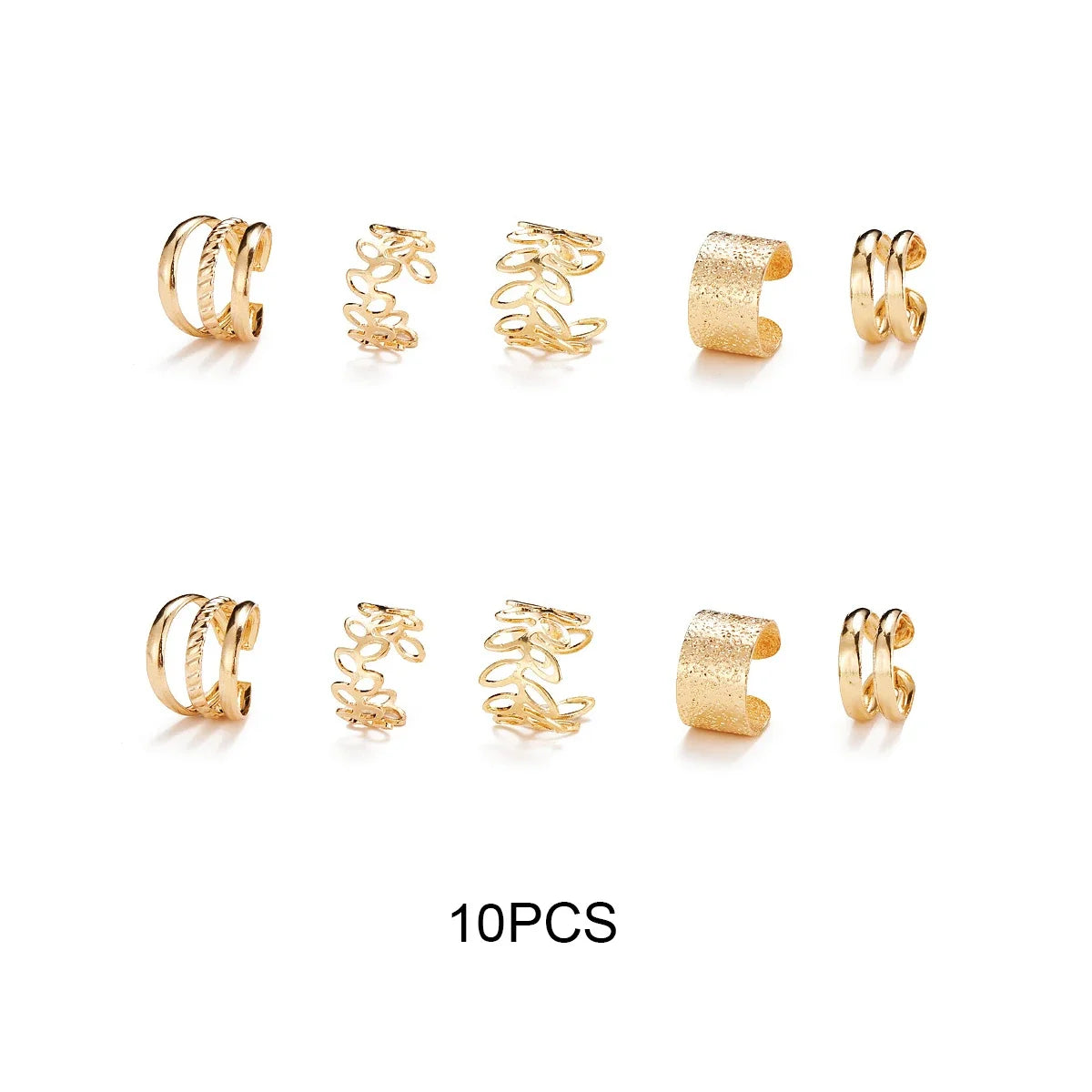 10Pcs Rose Gold Leaf Ear Cuff Set – Non-Piercing Women’s Jewelry