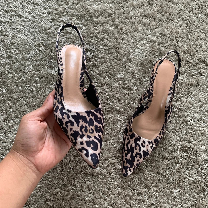 Leopard Print Pointed Toe Heels – Elegant Summer Slingback Pumps for Women