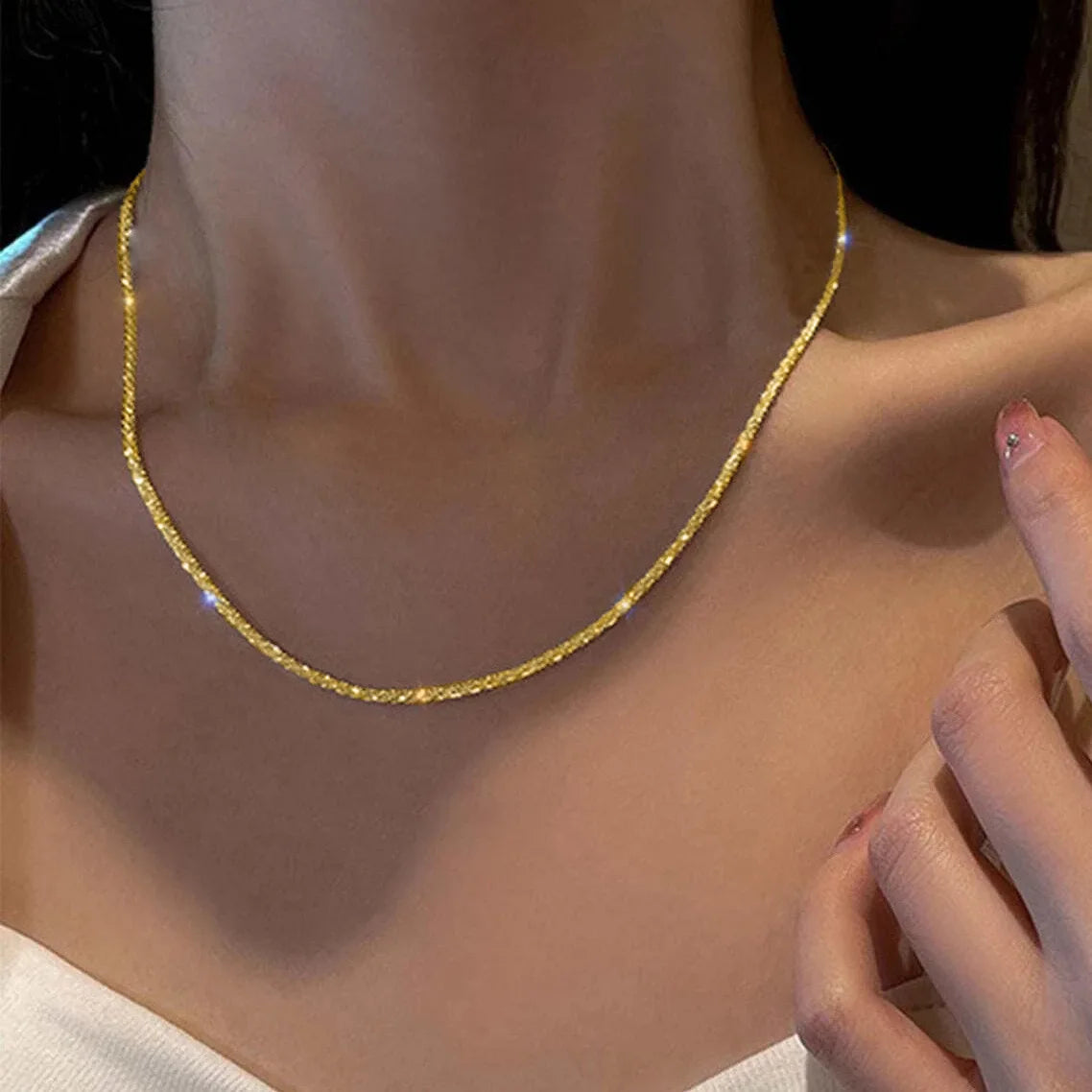 Silver Sparkling Clavicle Chain Necklace – Trendy Korean Wedding Party Jewelry for Women