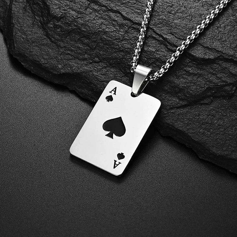 Simple Playing Card Stainless Steel Necklace – Stylish Jewelry for Daily, Party & Travel