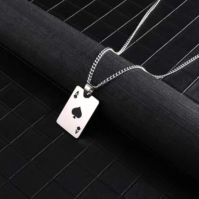 Simple Playing Card Stainless Steel Necklace – Stylish Jewelry for Daily, Party & Travel