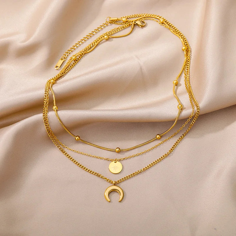 316L Stainless Steel Multilayer Heart Necklace – Gold Goth Clavicle Choker for Women