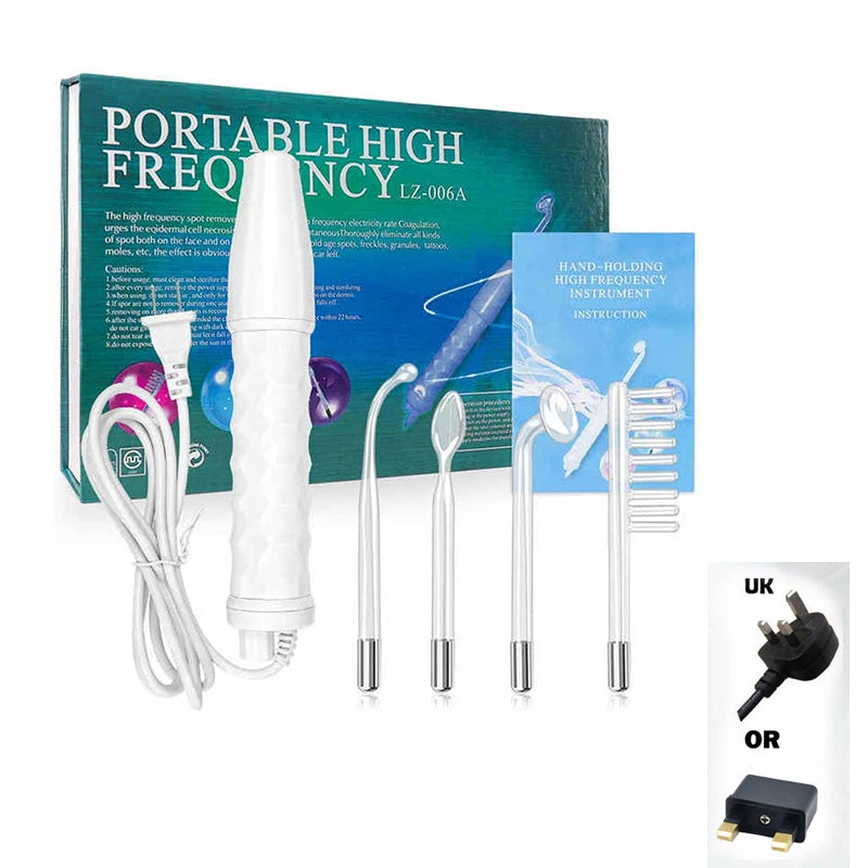 4-in-1 High Frequency Facial Therapy Wand – Galvanic Skin Care & Hair Growth Tool