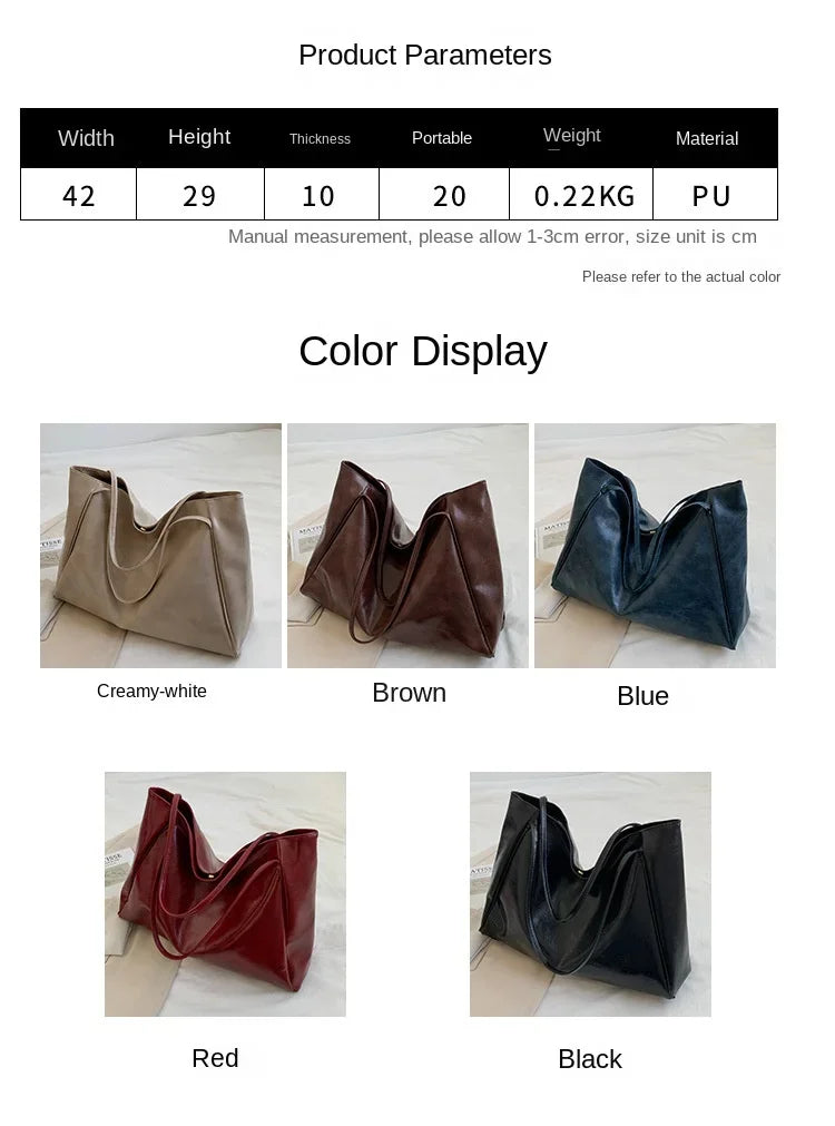 Women’s Retro PU Leather Tote – Large Soft Shoulder/Crossbody Bucket Bag