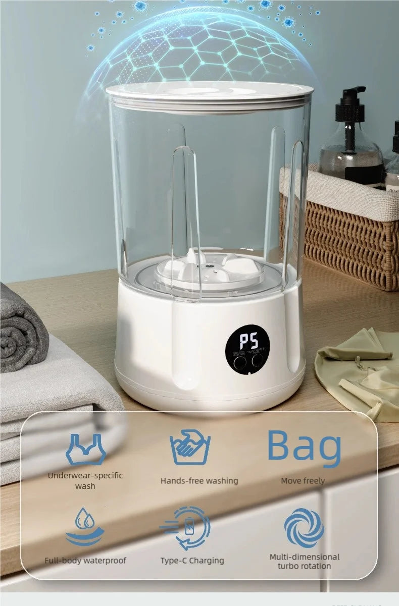 1.5L Portable Mini Washer — Perfect for Socks & Small Clothes Anytime, Anywhere