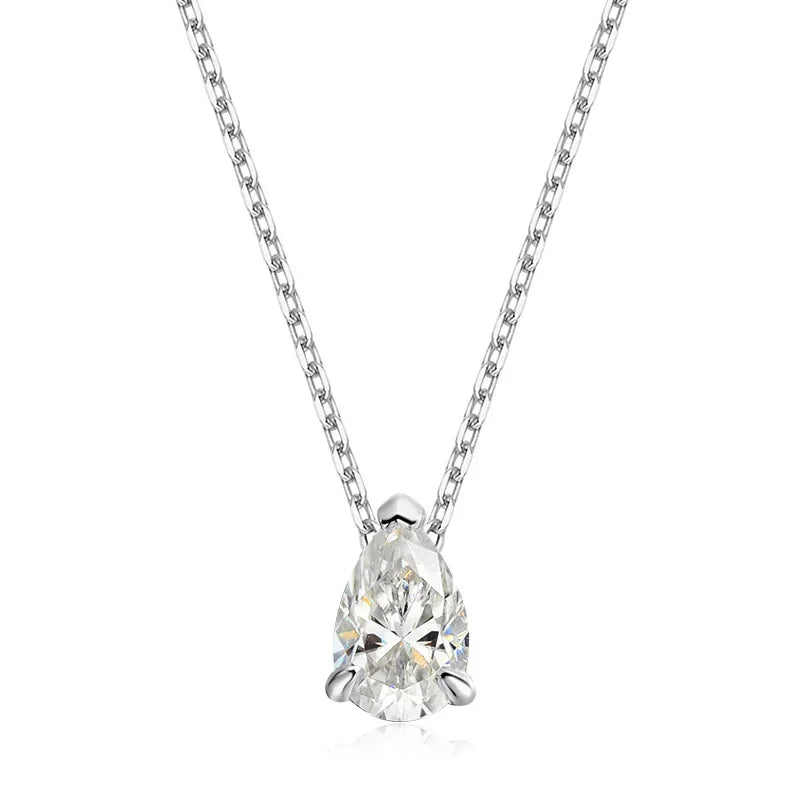 Smyoue Certified 1CT & 2CT Pear Cut Moissanite Necklace – 18K Gold Plated 925 Sterling Silver Pendant